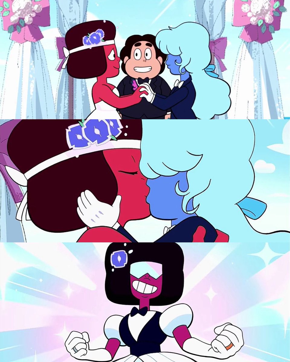 ToonHive's tweet photo. It has now been 8 years since Ruby and Sapphire got married in ‘Steven Universe.’

Their wedding became one of the most groundbreaking moments in modern animation, marking one of the first same-sex weddings in a mainstream animated series and helping pave the way for greater LGBTQ+ representation in the medium.
