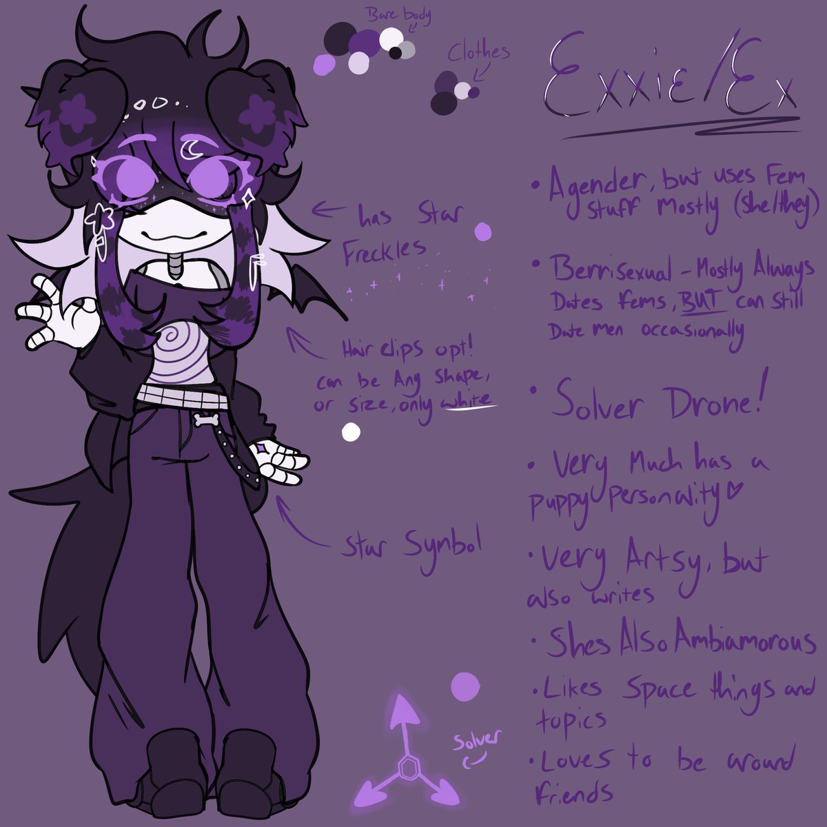 SinnedKisses's tweet photo. My oc exxies reff sheet!! If you have any questions HMU in the comments, in dms if we are moots, or anon on strawpage! TY, Cant wait to post more!! :3 https://t.co/RTAofb5PAT