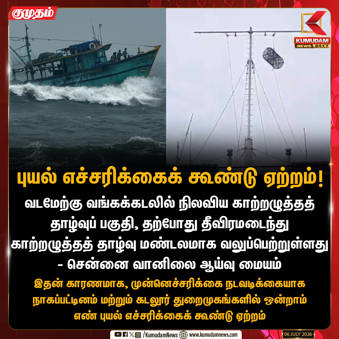kumudamNews24x7's tweet photo. காற்றழுத்தத் தாழ்வு மண்டலமாக வலுப்பெற்றது!
#WeatherUpdate #BayOfBengal #RainAlert #TamilNadu #CycloneAlert #kumudamnews24x7 https://t.co/kN2vaurqhz
to Watch Live:https://t.co/kxEWhBL8RX https://t.co/9qmSv7cqLv
