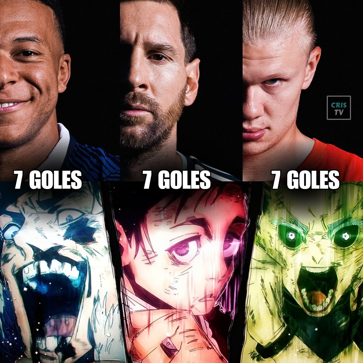 cristvofc's tweet photo. ¡TRIPLE EXPANSIÓN DE DOMINIO! 🤞🏻🌌

Hace unas semanas, la FIFA hizo una referencia a la Triple Expansión de Dominio de Jujutsu Kaisen con Mbappé, Messi y Haaland. Ahora, esa referencia cobra aún más fuerza, ya que los tres suman 7 goles en lo que va del Mundial 2026. ✨️ https://t.co/o382WdB2Ez