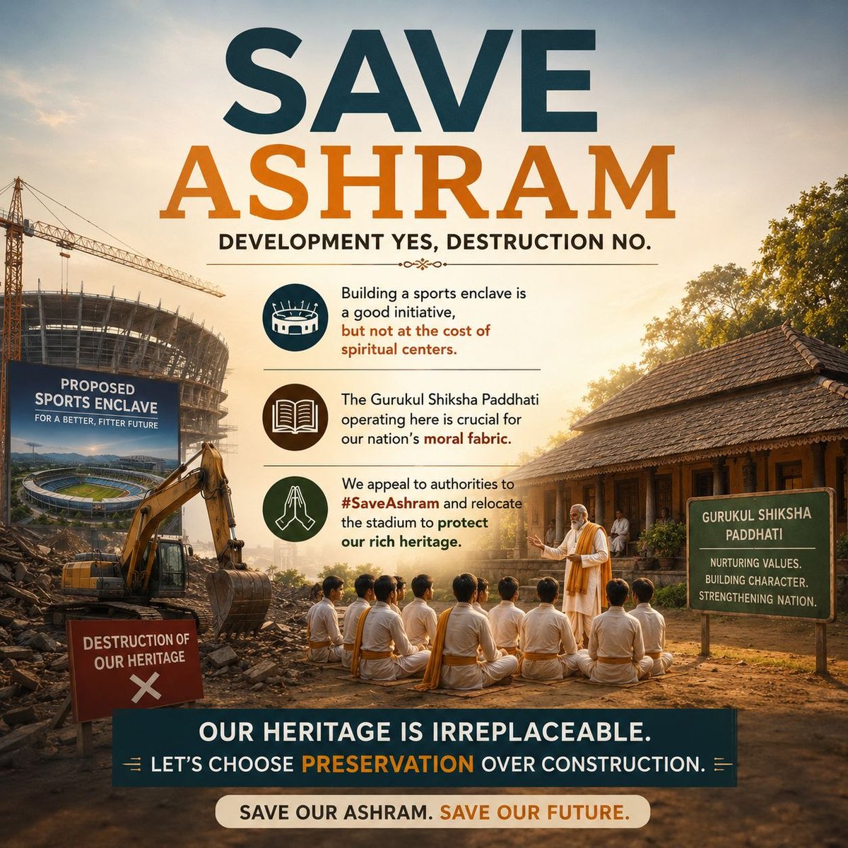 YuwaSewaSangh's tweet photo. #SaveAshram - Ancient wisdom and modern education together can help shape responsible, compassionate, and value-driven citizens. Gurukul Shiksha Paddhati that promote holistic learning, cultural values, and character development contribute meaningfully to society https://t.co/GamlWtDJsh