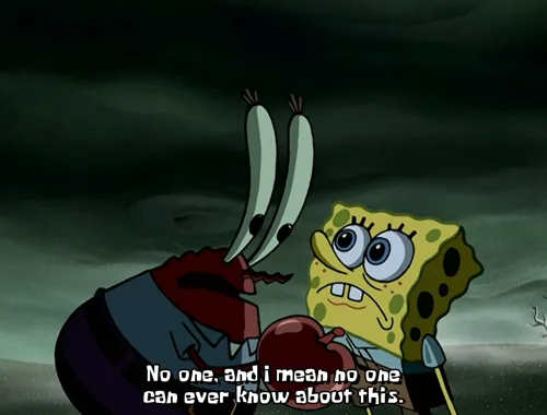 KatiKnitt's tweet photo. I love that this is a real episode, they aired a story where Sponge and Krabs think they murdered a man and buried his body

how https://t.co/XNUUPjktEk