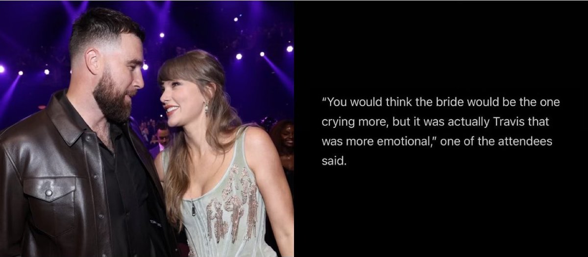 radleftreceipts's tweet photo. 🚨REPORT: Guests at Taylor Swift's wedding were reportedly stunned that it was Travis Kelce, the football player, who cried the most at the wedding.

Some people are speculating it may have been because of the prenuptial agreement he was forced to sign beforehand. https://t.co/zreE9TqgQJ