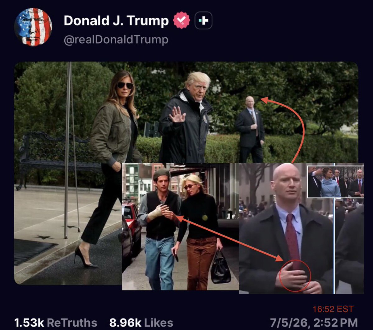 hodlrr17's tweet photo. President Trump post this image today of him and Melania walking out of the White House.

Do you recognize the Secret Service agent behind him? https://t.co/6NiLLKZmjT