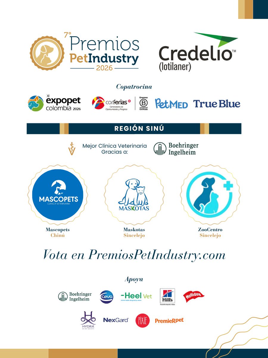 PetFamilyMag's tweet photo. Sinú, tus favoritos ya están nominados 🐾💛

La #RegiónSinú tiene clínicas, pet shops, colegios/guarderías y peluquerías buscando tu voto en los #PremiosPetIndustry Credelio.

Vota en https://t.co/sUtfDHdFaJ y apoya a tu familia #PetFamily. https://t.co/J8DVwp5QIn