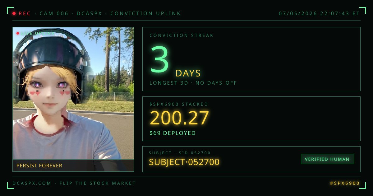 OnchainExpat's tweet photo. 📸 Today's $SPX conviction, logged 🔔

On the record. No days off. No selling.

Flip the stock market →

$SPX #SPX6900 https://t.co/WObsw9ZRK3 https://t.co/r5skSHgM4B