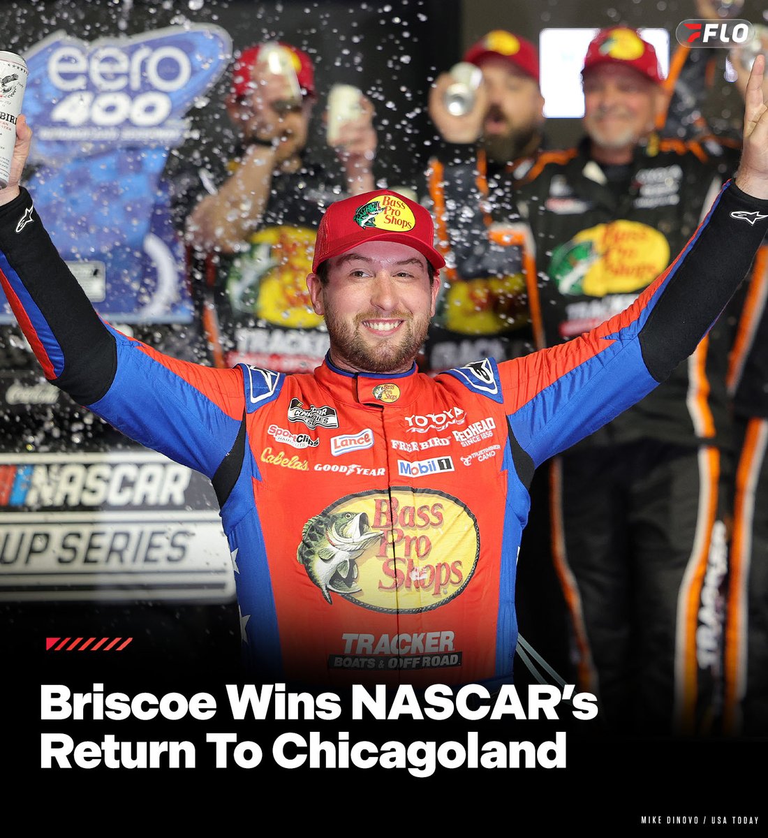 FloRacing's tweet photo. 🏁 @chasebriscoe holds off @CBellRacing to score the victory in #NASCAR's return to Chicagoland Speedway! https://t.co/Acao5Btgmg