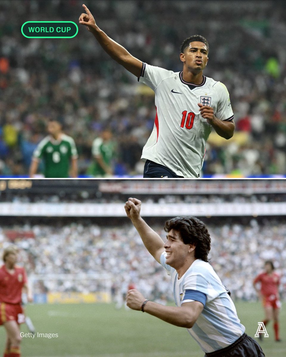 TheAthleticFC's tweet photo. Jude Bellingham is the first player to score two goals at Estadio Azteca in a World Cup game since Diego Maradona in Argentina's 2-0 World Cup semi-final victory against Belgium in 1986.

Stat: @OptaJoe https://t.co/8Kza53tlyD