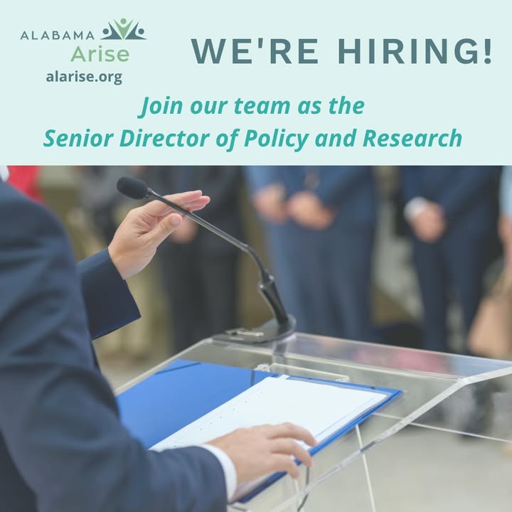 AlabamaArise's tweet photo. Arise is hiring a Senior Director of Policy and Research! The deadline to apply is Monday, July 13. For job descriptions and details on how to apply, visit https://t.co/CUMkBegsHl. https://t.co/qcSfB0NapJ