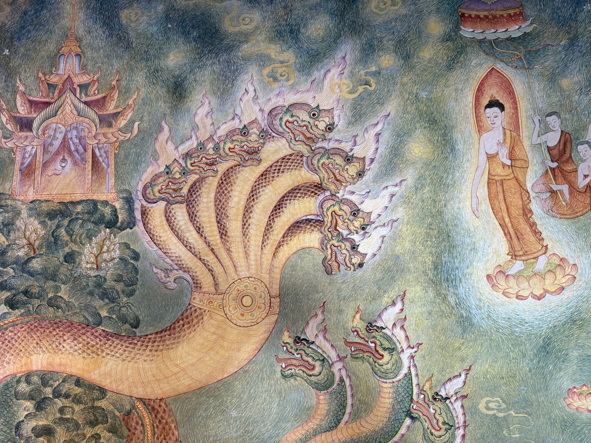 PatchOfFizz's tweet photo. Mural in the room - the Naga pays homage to the spiritual supreme power of the Buddha https://t.co/TQH6ztYF6r