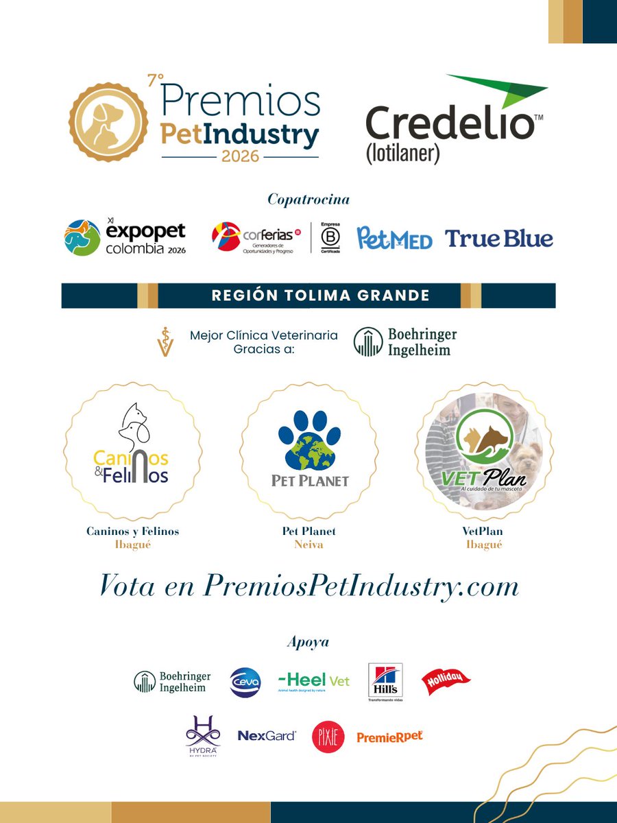 PetFamilyMag's tweet photo. Tolima Grande, tus favoritos ya están nominados 🐾💛

La #RegiónTolimaGrande tiene clínicas, pet shops, colegios/guarderías y peluquerías buscando tu voto en los #PremiosPetIndustry Credelio.

Vota en https://t.co/sUtfDHdFaJ y apoya a tu familia #PetFamily. https://t.co/g3XWIIAAWK