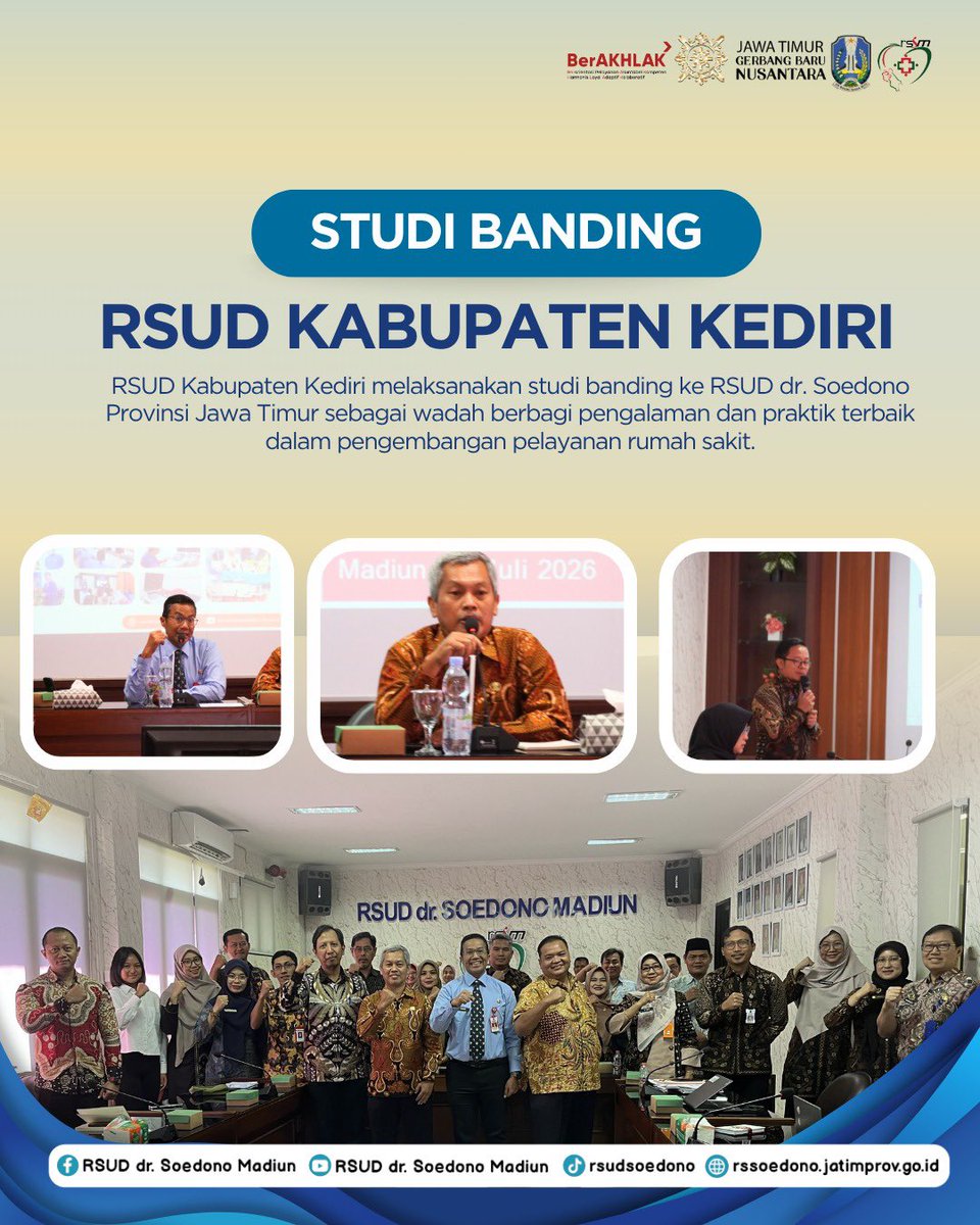 rssoedono's tweet photo. Studi Banding RSUD Kabupaten Kediri ke RSUD dr. Soedono Provinsi Jawa Timur

RSUD Kabupaten Kediri melaksanakan studi banding ke RSUD dr. Soedono Provinsi Jawa Timur untuk berbagi pengalaman, inovasi, dan praktik terbaik dalam pengembangan pelayanan rumah sakit. https://t.co/Rt9rGeBxOr
