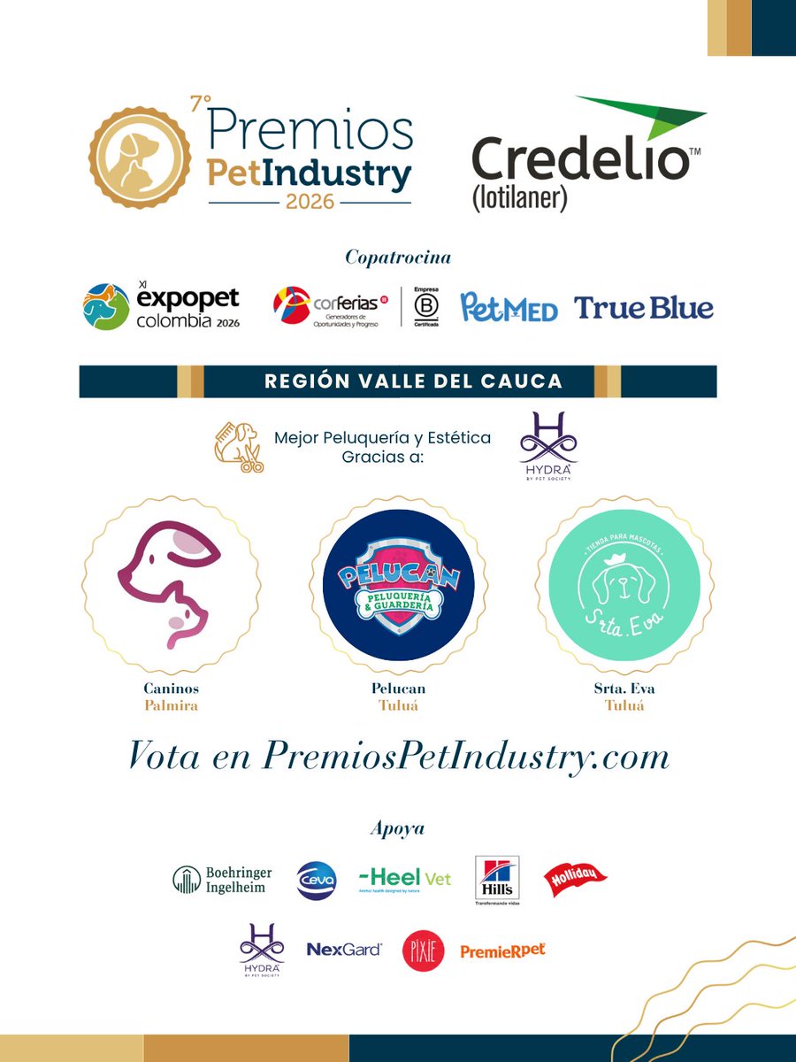 PetFamilyMag's tweet photo. Valle del Cauca, tus favoritos ya están nominados 🐾💛

La #RegiónValleDelCauca tiene clínicas, pet shops, colegios/guarderías y peluquerías buscando tu voto en los #PremiosPetIndustry Credelio.

Vota en https://t.co/sUtfDHdFaJ y apoya a tu familia #PetFamily. https://t.co/eQbfdrYAdH