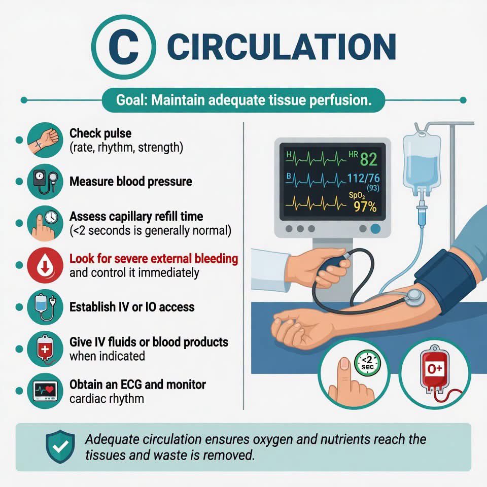 aboutDent's tweet photo. You must memorize them!
The ABCDE approach is a systematic method for assessing and treating critically ill or injured patients. It helps identify and manage life-threatening problems in order of priority.
#ABCDE #ABCDEApproach #FirstAid https://t.co/Grxh1Amn7P