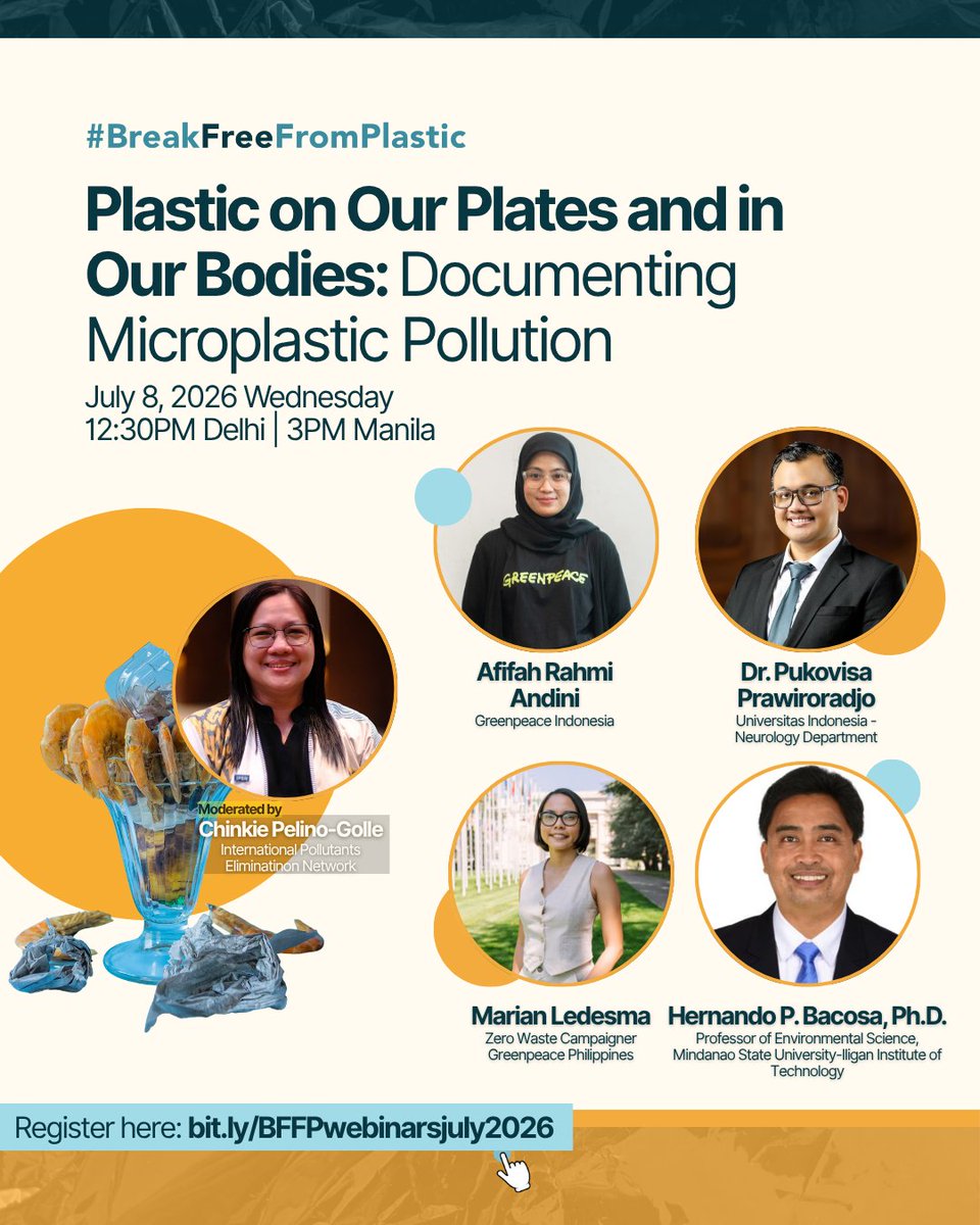 brkfreeplastic's tweet photo. 🧬 Plastic is showing up in our food and our bodies.

Join our webinar on the latest research into microplastics &amp; nanoplastics, what they mean for human health, and why upstream solutions matter.

📅 July 8
🕧 12:30 PM Delhi | 3 PM Manila

👉🏻 https://t.co/sHYO3hYoTo https://t.co/nOnaZUNzf8