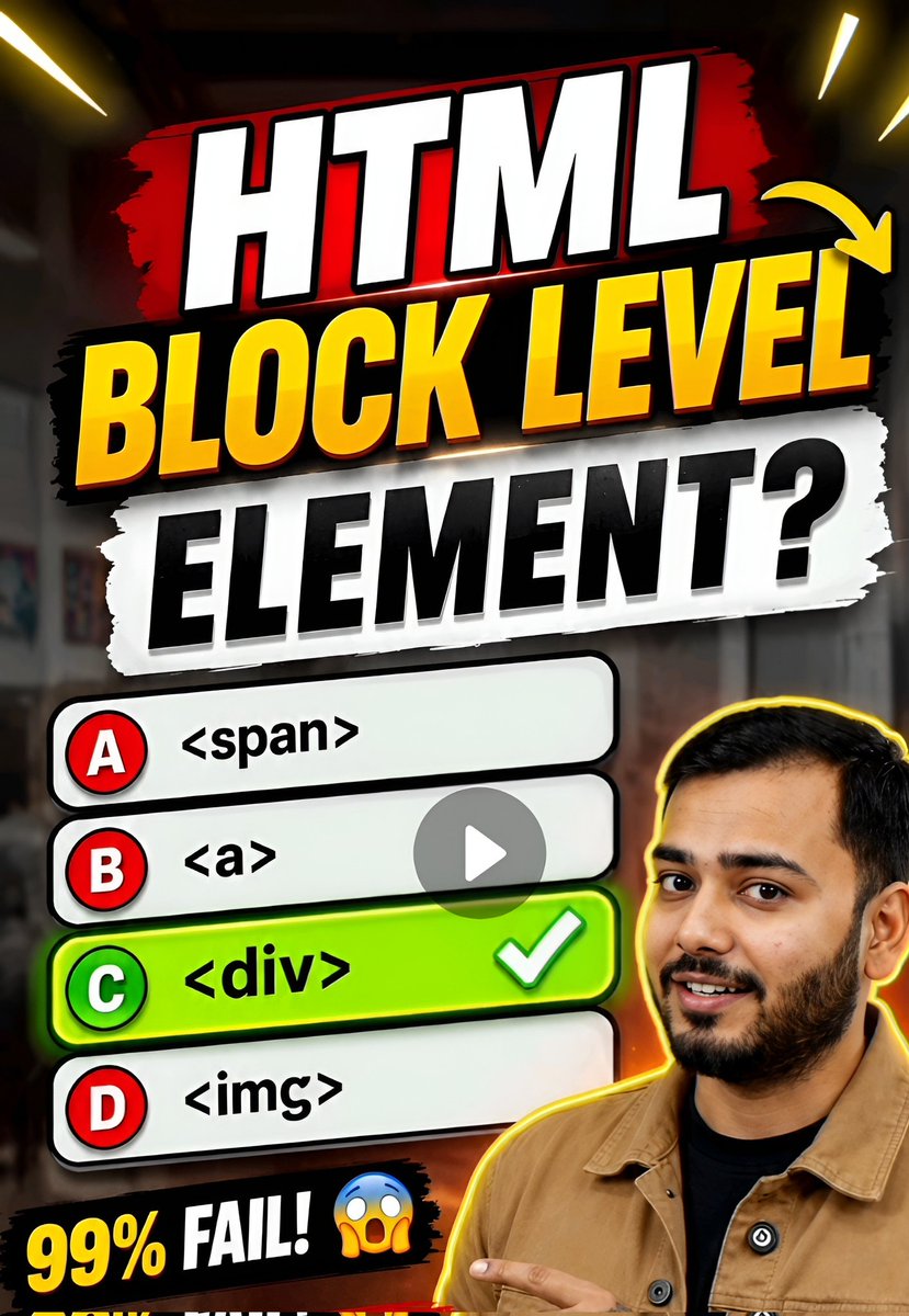classesnewtons's tweet photo. Complete Information
▶️ Watch the full video on YouTube:
https://t.co/N8q4iV5fq8
#shorts #html #htmlquiz #webdevelopment #coding #programming #htmlinhindi #learnhtml #css #javascript #python #computer #computercourse #quiz #codingquiz #htmlmcq #webdeveloper #frontend https://t.co/SLPIWnedoe
