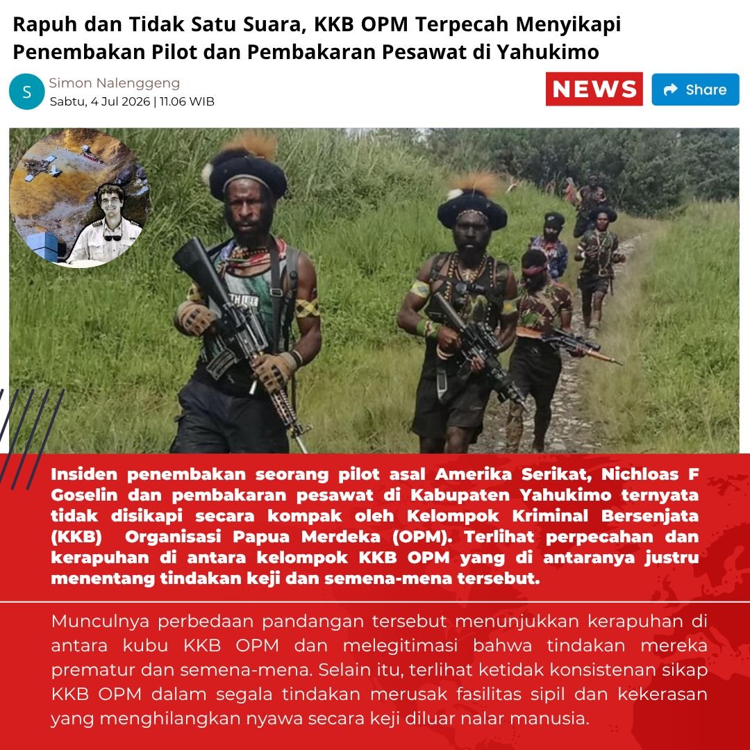 WanimekMurib's tweet photo. Rapuh dan tidak satu suara, KKB OPM sendiri su mulai pecah lihat kekejaman di Yahukimo. Penembakan pilot Nicholas F Gosselin dan pembakaran pesawat itu bukan perjuangan, itu bikin rakyat Papua takut dan susah. #PapuaDamai #PapuaAman #TPNPB #fyp #OPM https://t.co/SOaUwOhXIM