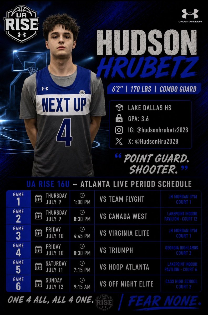 HudsonHru2028's tweet photo. ATL LIVE PERIOD
To all of the college coaches that I have been in contact with. Please come out to watch me play at the Atlanta live period. Schedule is provided beneath in the photo as long as my socials.
@UANextUp23_4 @RiseCircuit @Coach_Turner87 @4thQuarterWork @LDHSfalcon_hoop @Paigehru