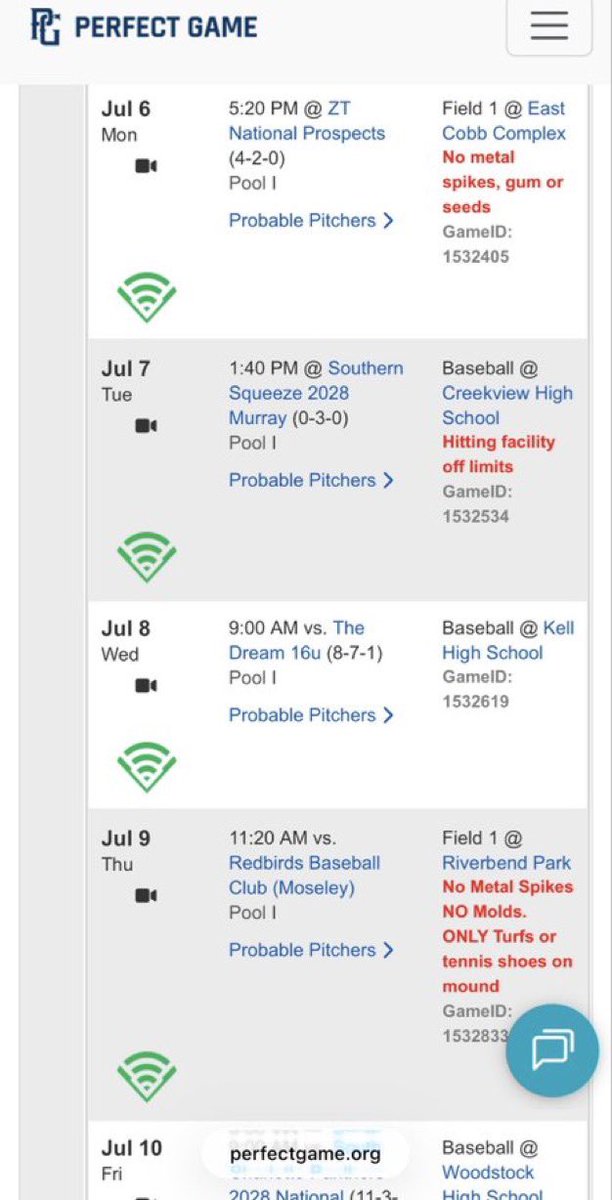 Wil_camera's tweet photo. Here is my schedule for the WWBA national championship in Marietta, Georgia. I will be pitching game 3 at 9 am on 7/8 at Kell High School! @CokerDrew_ @JRHS_Baseball @JoshEpstein22 @SeanThompsonVCU @CoachRobMcCoy @alex_famodu @PG_VirginiaWV @PG_Coastal https://t.co/elBQGwrUql