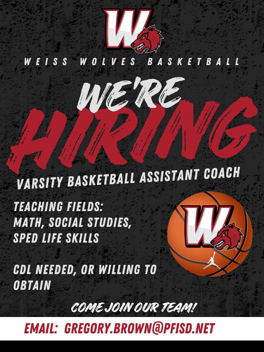 weissmensbball's tweet photo. 🚨 COACHING OPPORTUNITY 🚨
We’re seeking a VARSITY ASSISTANT COACH
🏀 Develop players
📚 Teach in the classroom (Math / Social Studies / SPED)
🏆 Compete at a high level
Bring energy. Bring passion. Bring purpose.
📩 Apply today
Gregory.Brown@pfisd.net https://t.co/TCzScN0jQg