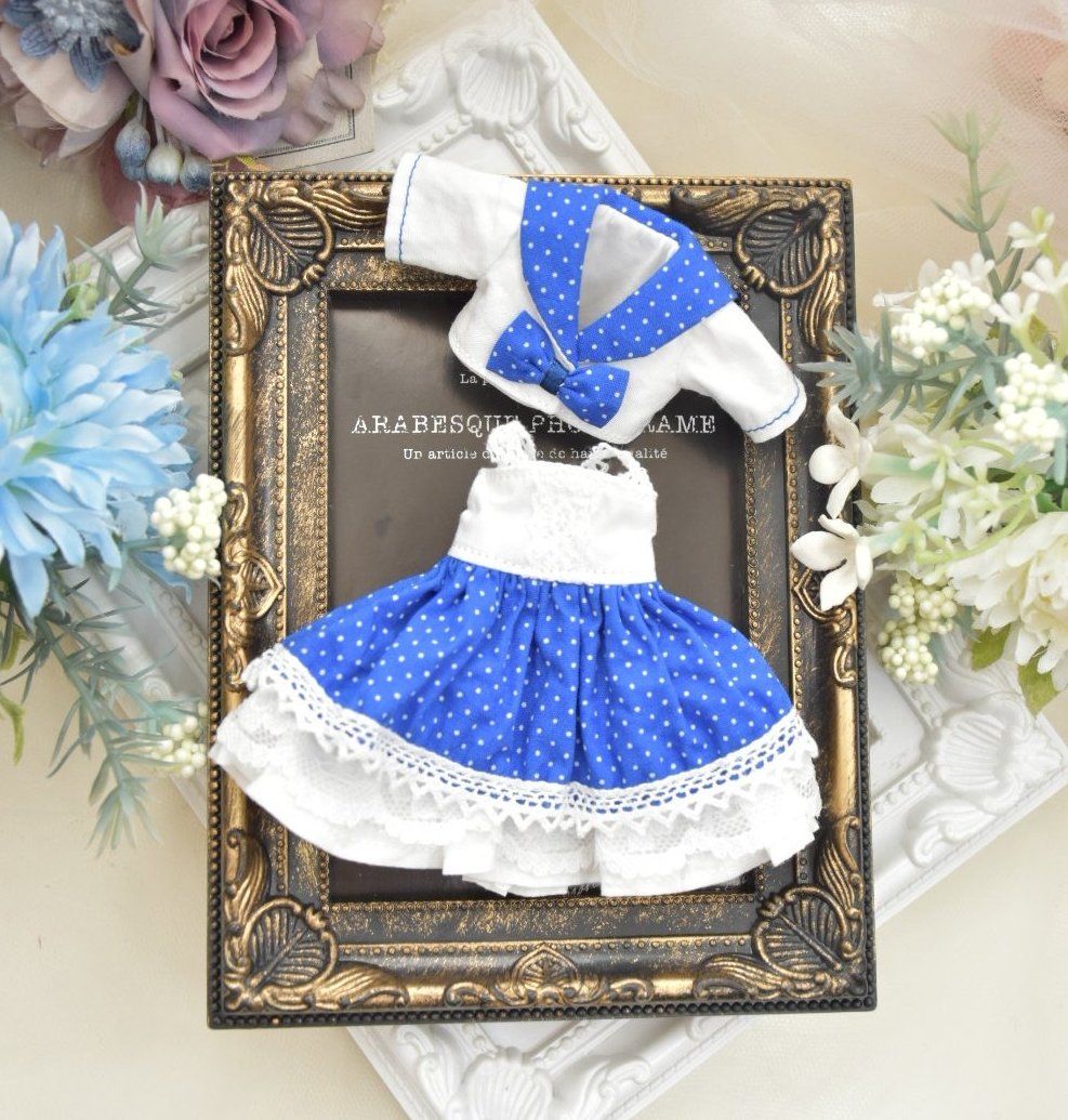 新作】 セーラー服ドレス(ブルー) 1/12～1/8ドールサイズ 昨年のドレス
