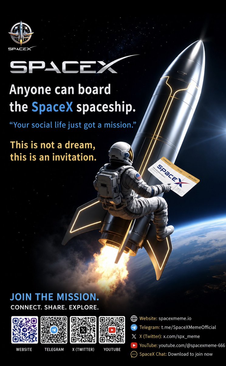 Spx_Meme's tweet photo. 🚀 Ordinary People Can Board the Starship! 

🛰️ SpaceX’s IPO and its $1.75 trillion valuation may not be your opportunity… 🌍
✨ But SpaceX Meme is. 🎟️💫

🐕💰 $2 MILLION in DOGE is waiting for those who truly believe in the Starship mission! 

📅 Registration opens in July! 
⏰ Don’t miss your chance—the boarding gate is closing soon! 

🎫 Hop aboard. Join the community. Let’s reach the stars together! 🌙
#SpacexMeme #Spacex #Crypto #Web3‌‌ #DOG #BNB