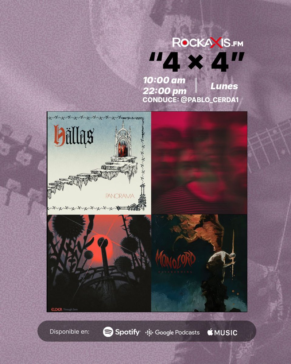 rockaxisoficial's tweet photo. 🔥 ¡Nueva edición de #4x4 en Rockaxis! 🔥
Nos sumergimos en el mundo de los riffs junto a los nuevos discos de #Hallas, #AllThemWitches, #Elder y #Monolord 🤘.
📻 Lunes 10:00 y 22:00 hrs en https://t.co/XzVk2BtzO1 📻
🎙 Conduce: @PabloCerda1 https://t.co/WdCkgiAXKd