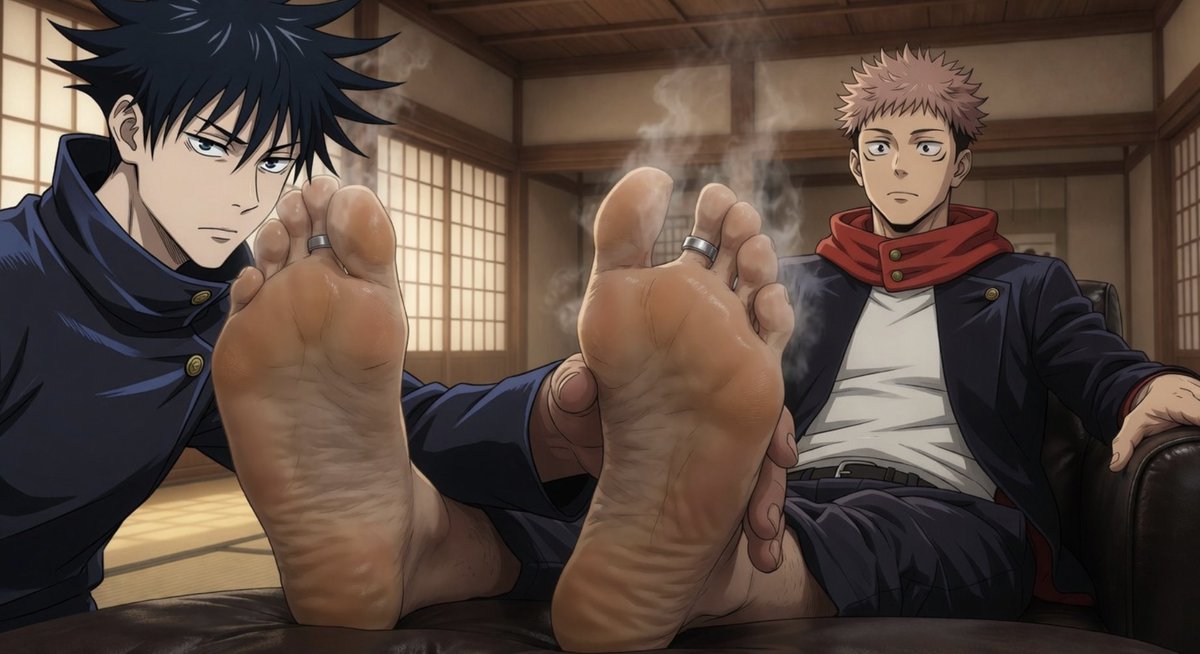 MADKITTEN09's tweet photo. Megumi's got his work cut out for him —  worshipping every inch of  Yuji's stinky, cheesy feet. He won't stop until they're completely glistening with thick layers of his saliva.
#JujutsuKaisen #JJk #ItadoriYuji #AnimeFeet #FeetFetish #AnimeSoles #JJKFanart #megumi https://t.co/KuQmnAlLPg
