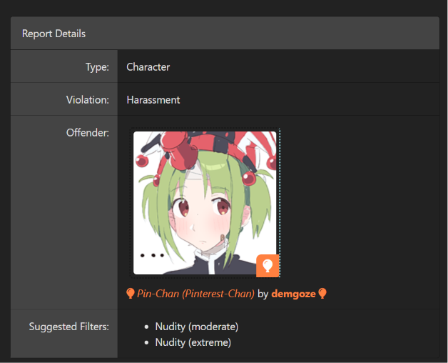 Medianonaka's tweet photo. Hey @theartfight, don't ignore my reports.
There are serial criminals out there stealing my character named Pinterest-chan even harassing the fans of that character. https://t.co/Lmfg8Eh8db