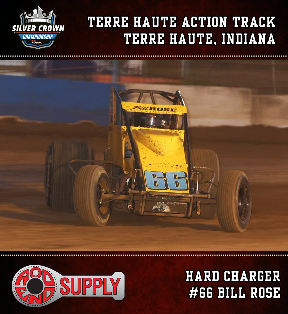 USACNation's tweet photo. 𝑹𝒂𝒎𝒃𝒍𝒊𝒏' 𝑹𝒐𝒔𝒆! 🌹
@billrose6_rose started 18th & finished 6th in tonight's USAC Silver Crown race at the Terre Haute Action Track.
His impressive +12 run makes him tonight's @RodEndSupply Hard Charger.
Tonight marked 30 years since his first #SumarClassic start! https://t.co/aiboRGLEHj