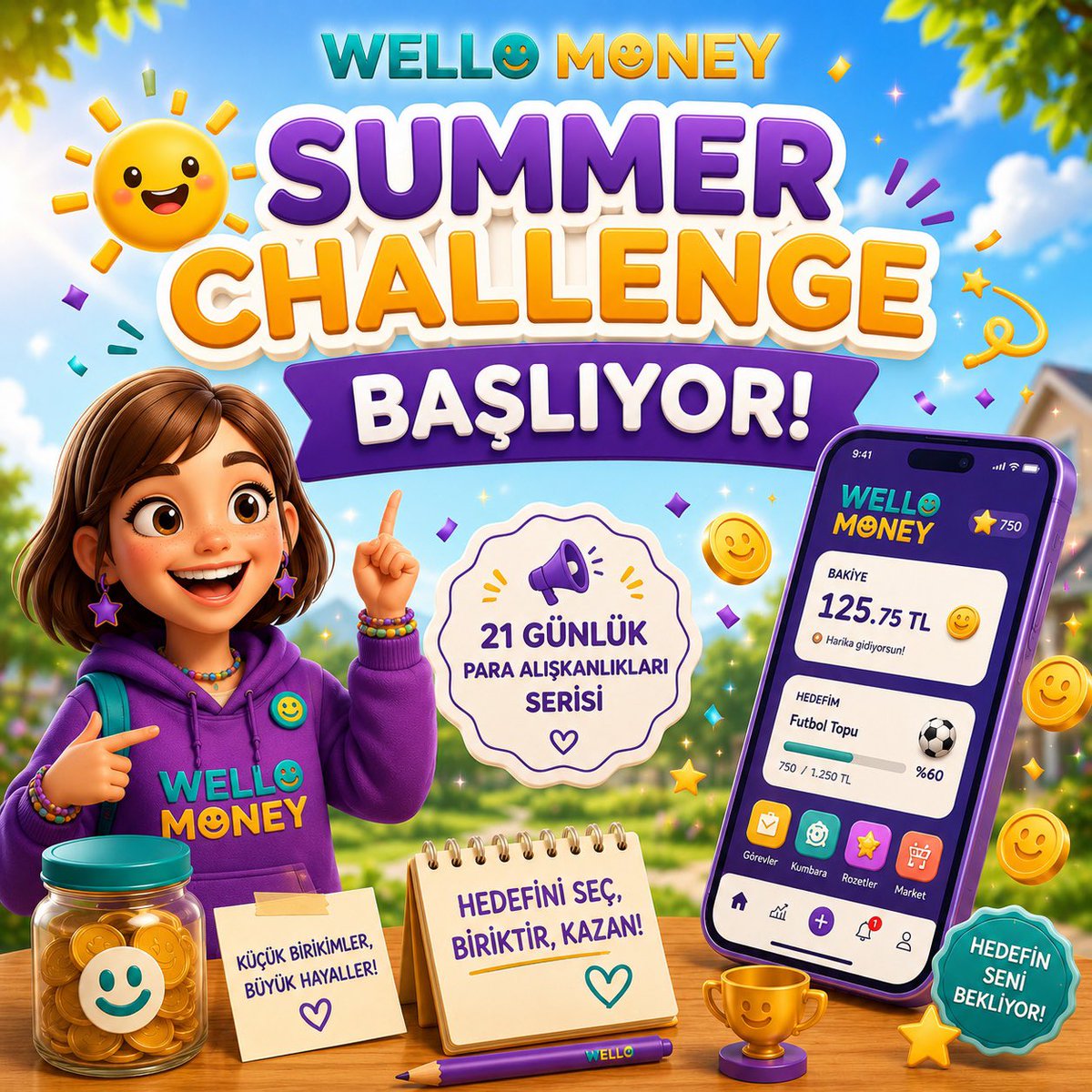 Wellomoney's tweet photo. Geleceğin Finans Kahramanları İçin Büyük Yaz Macerası Başlıyor! ⚡ 

21 Günlük Hayatın İçinde Para Alışkanlıkları Serisi! 📢

Geleceğin Finans Kahramanları, hedefleriniz sizi bekliyor! İlk görevimiz YARIN geliyor. Gönderiyi şimdiden kaydedin ve TAKİPTE KALIN! 🚀✨

⁠#WelloMoney https://t.co/VaqBiJeIDi