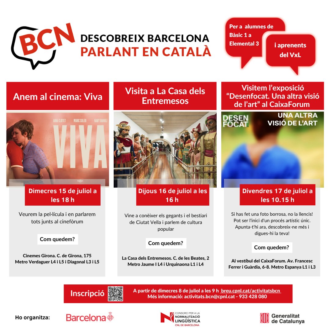 CNLBarcelona's tweet photo. 🧑‍🤝‍🧑Noves activitats!

📽️ Vine al cinema a veure "Viva" i participa en el cinefòrum posterior
🐲 Visita La Casa dels Entremesos
🖼️ Descobreix l'exposició "Desenfocat. Una altra visió de l'art" al CaixaForum

✍️ Inscripcions a https://t.co/76hjml0kvE https://t.co/HMGWCpCKAY