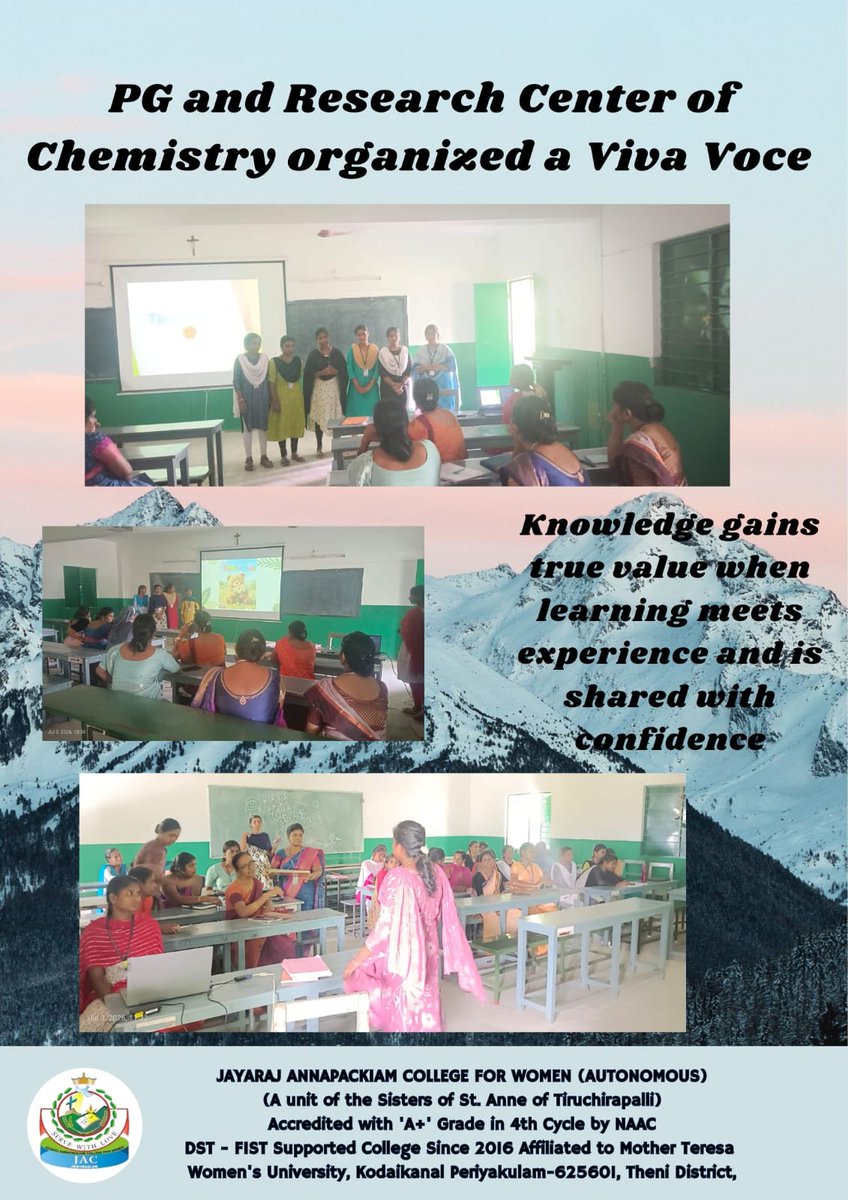 JayarajFor's tweet photo. PG and Research Center of Chemistry organized a Viva Voce Presentation for internship for UG students on 03.07.2026
#jayarajannapackiamcollegeforwomenautonomous #JAC #college #clg https://t.co/OrYzRo67ti