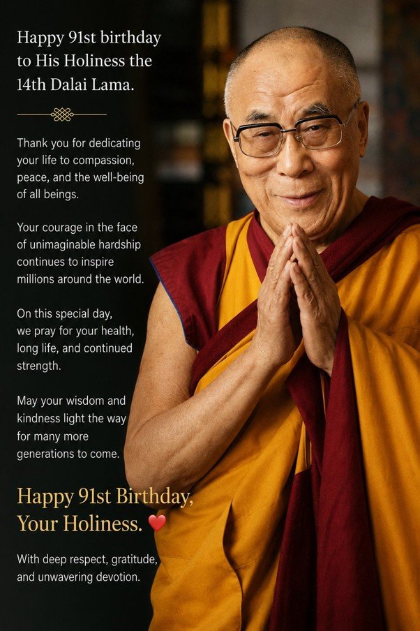 WorldInsight65's tweet photo. "Wishing His Holiness the Dalai Lama a very Happy Birthday—may your wisdom, compassion, and message of peace continue to inspire the world. 🙏🎉" https://t.co/GZDHXilHH5