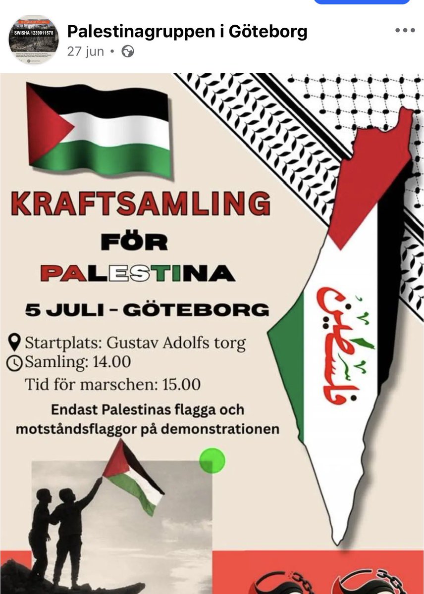 PeterSellei's tweet photo. @hanifbali @angelaolsson1 Japp, numera annonserar Palestinagrupperna helt öppet att ”motståndsflaggor” ska vaja vid sidan av den palestinska under demonstrationerna. https://t.co/7iy2tQLtYx