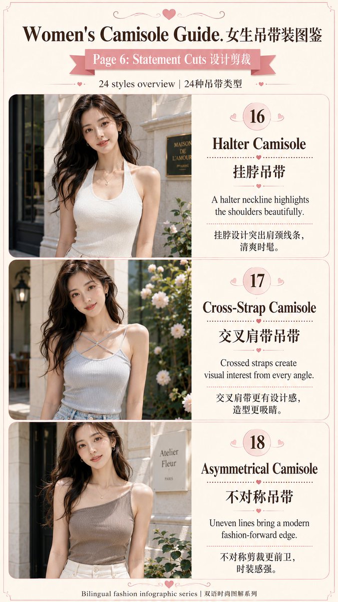 DracoVibeCoding's tweet photo. AI人物绘画关键词图解-camisole吊带装-第二辑 https://t.co/B6NW9SDIcK