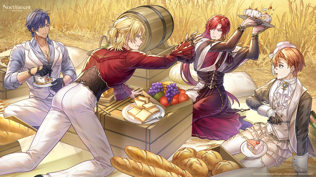NoctilucentEN's tweet photo. Cypar originally doesn't want to eat the raspberry cake Hyasha made, but when he sees Mishe and Delos both praising it nonstop, his sweet tooth nearly explodes from longing.

He can't resist sneaking a small piece and popping it into his mouth.

#Noctilucent #WanderersWelcome https://t.co/LvelSFIIOn