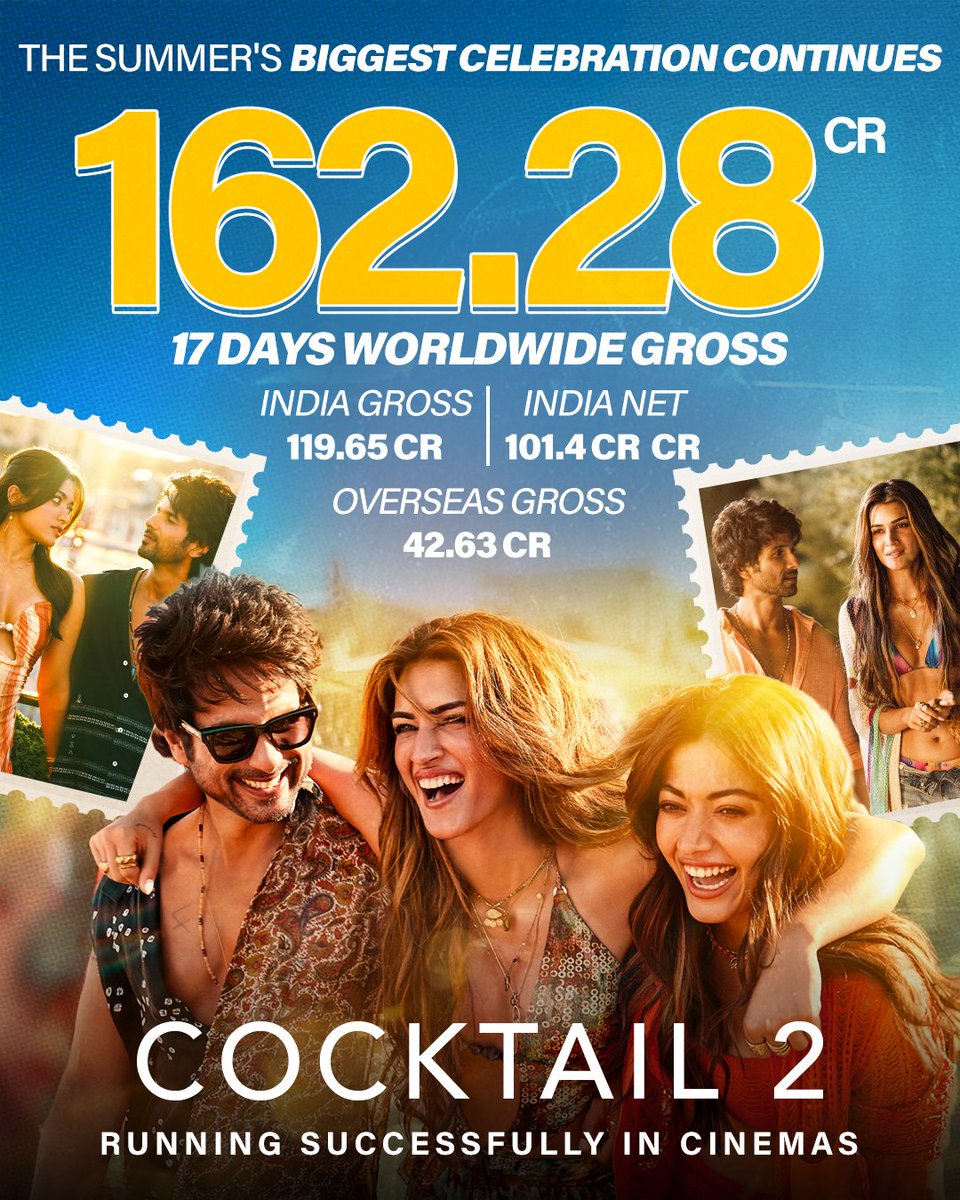 shanaticteam's tweet photo. Congratulations we all π₯³π₯°ππ«Άπ»ππ§Ώ
#Cocktail2 The Summer's Biggest Celebration Continues ππ»πΊπ»ππ»πππ«Άπ»π₯³π₯°ππ§Ώ
Cocktail 2 Box Office Collection
162.28 CR+ And Still Counting π
Cocktail 2 101.4 CR India Nett ππ₯
#ShahidKapoor #Shanatics
#MaddockFilms https://t.co/SbBvyFWOm2