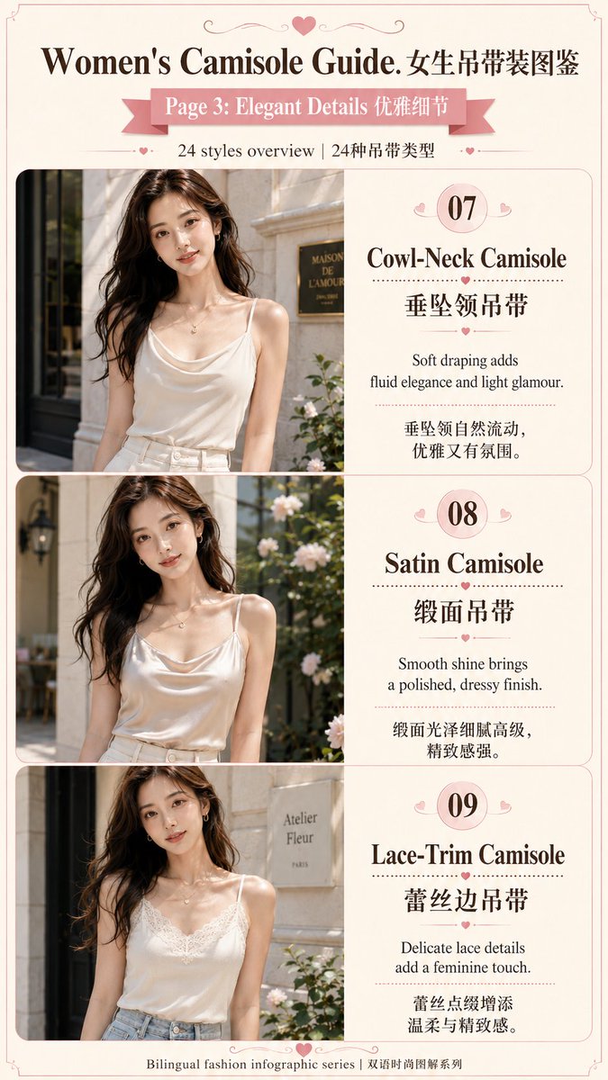 DracoVibeCoding's tweet photo. AI人物绘画关键词图解-camisole吊带装-第一辑 https://t.co/tRPGMpaSa4
