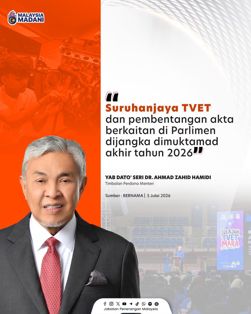 JPenerangan's tweet photo. Penubuhan Suruhanjaya TVET yang dijangka dimuktamadkan menjelang akhir tahun ini bakal memperkukuh ekosistem pendidikan dan latihan teknikal serta vokasional negara dengan menggantikan Majlis TVET Negara. 🚀

#RancakkanMADANI
#MADANIBekerja
#TaatSetia
#JabatanPenerangan https://t.co/gTJd7RFKIr