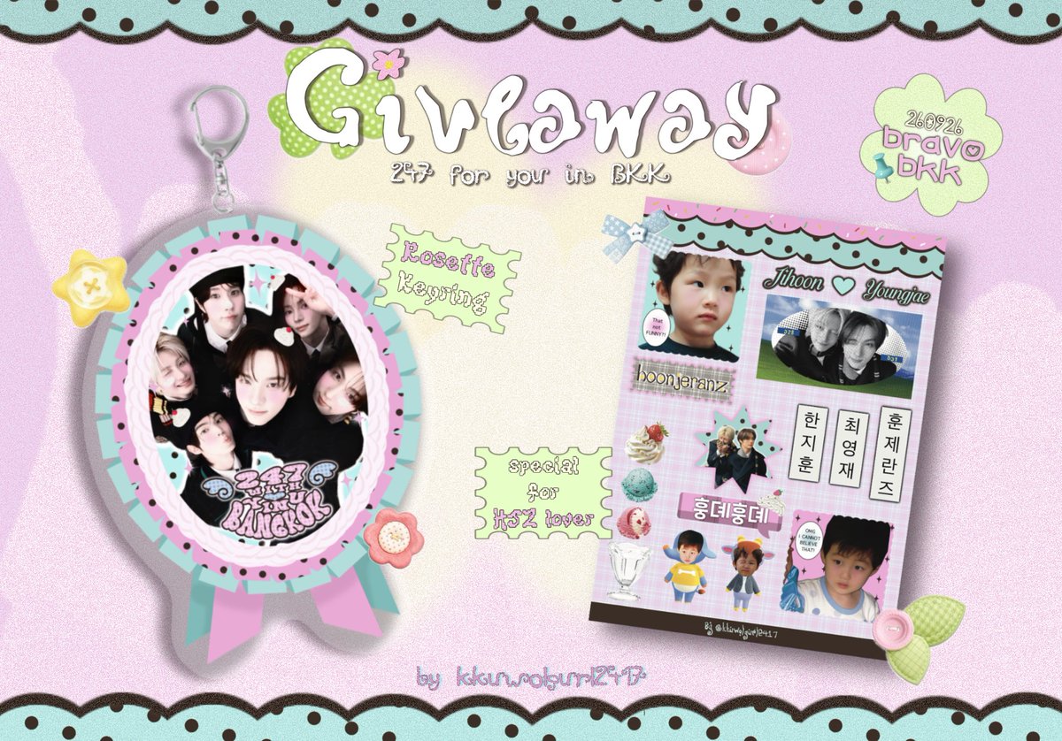 kkuwolgurl2417's tweet photo. 🍥𝐺𝑖𝑣𝑒𝑎𝑤𝑎𝑦 🪽
#247FORYOU_IN_BANGKOK 𓈒♡⃟ྀི𐄑𑁦ֺֺׅ·̫𑁦՟ׅ𐬏🍀
♡ tws ྀི acrylic rosette🎀 keyring 42ea
♡ special sticker for 재햎/햎재 shipper 42ea 🧺 

📍 ʙʀᴀᴠᴏ, ʙᴋᴋ ₌᳐･֊･₌᳐ ੭
Sep 26; ⏰tba

 💌 #ซาอีแจกของ
#TWS #투어스 https://t.co/TDlHJ800aH