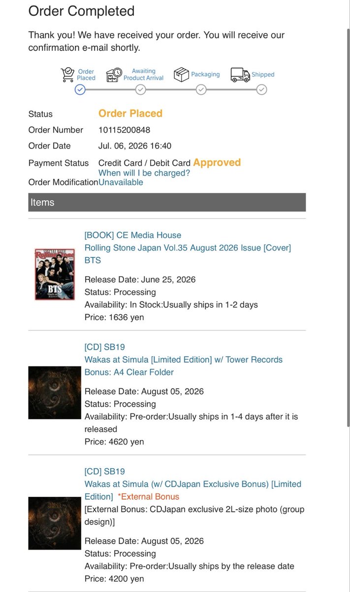 mahal1ma102618's tweet photo. Waah couldn’t resist. So I bought from @CDJapan 🫣

Bought 2 CDs, 1 is a proxy item so it will be counted in Oricon, too. 😝

So now I have 3 CDs pre-ordered. 1 Global and 2 Japan versions. Hahahahaha 😅 

#SB19 https://t.co/1KygcxmiLz