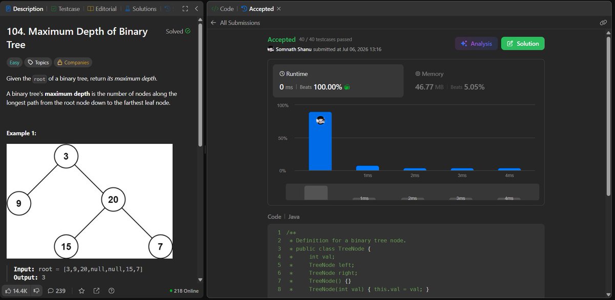 shanu_111ev's tweet photo. 🚀 Day 36/45 #SDESheetChallenge Done 😉
• Level Order Traversal
• Maximum Depth in BT
• Diameter of Binary Tree
• Check for balanced binary tree
@takeUforward_ https://t.co/5wh360HOlf