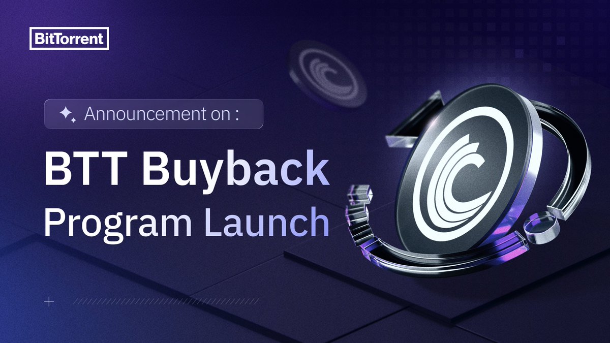 BitTorrent's tweet photo. 📢 Announcement on the Launch of BTT Buyback Program

We are excited to announce the launch of BitTorrent’s long-term BTT Buyback Program starting in Q3 2026. 

As part of this initiative, 100% of revenue generated from BitTorrent’s decentralized services will be allocated to quarterly buybacks, ensuring steady and transparent contributions to the token’s ecosystem.

Detailed on-chain reports will be shared after each quarter to maintain full accountability.

Learn more: https://t.co/C3y50qBGmP