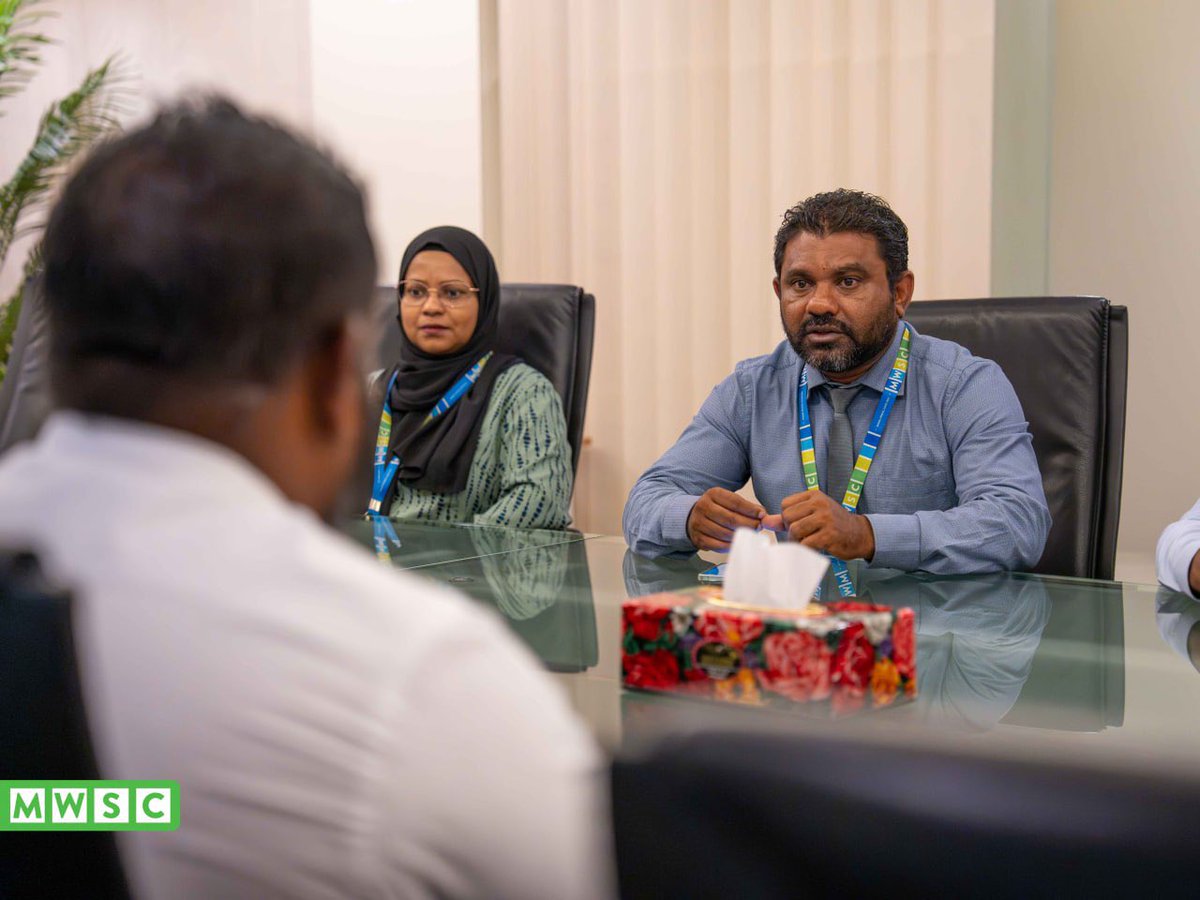 MWSC_Official's tweet photo. Deputy Managing Director Abdul Salaam Mohamed and the management team met with Abdul Hannan Aboobakuru, MP for B. Thuladhoo, along with the council members of B. Fulhadhoo.

Discussions focused on exploring ways to expedite the ongoing projects on the island to better serve the community.

#TeamMWSC