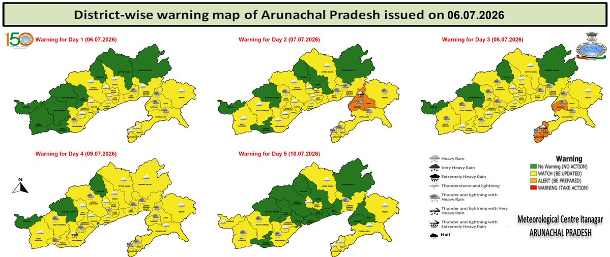 CenterItanagar's tweet photo. Warning, Forecast maps for Arunachal Pradesh on 06.07.2026 https://t.co/oGiEXF3hCm