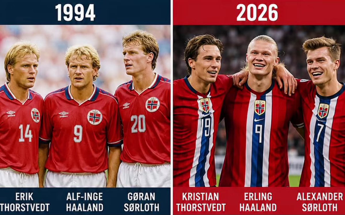 InsoliteFoot's tweet photo. En 1994, ces trois Norvégiens ont disputé la Coupe du monde aux États-Unis.

Trente-deux ans plus tard, les fils de ces trois anciennes stars participent eux aussi à cette Coupe du monde ! https://t.co/85M5T5gqk9