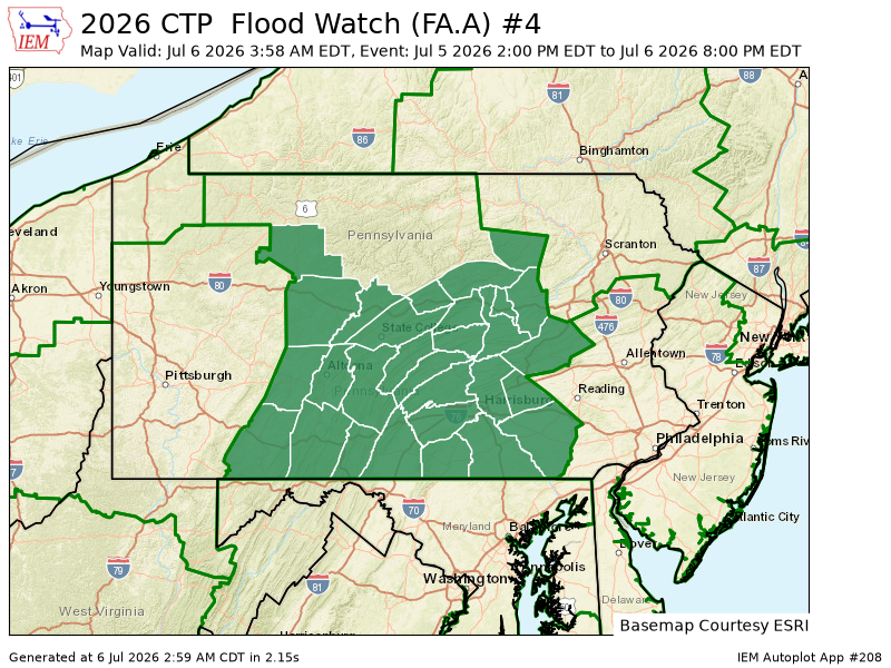 WCCH2024's tweet photo. CTP updates Flood Watch (expands area to include 1 zone, continues 28 zones) till Jul 6, 8:00 PM EDT https://t.co/5EA4ND6bED https://t.co/vQvRVtjN73