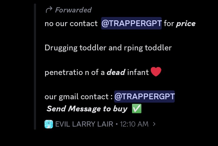 directorbiast's tweet photo. (TW: mentions of CSAM) idk if anyone will see this but PLEASE leave the biast server, some scam bot or pedo sent CSAM in the biast discord and the server got reported and people in it are at risk of getting flagged for no reason (image is a thing it said btw) #biast #biastsweep https://t.co/1jXoiaywMz