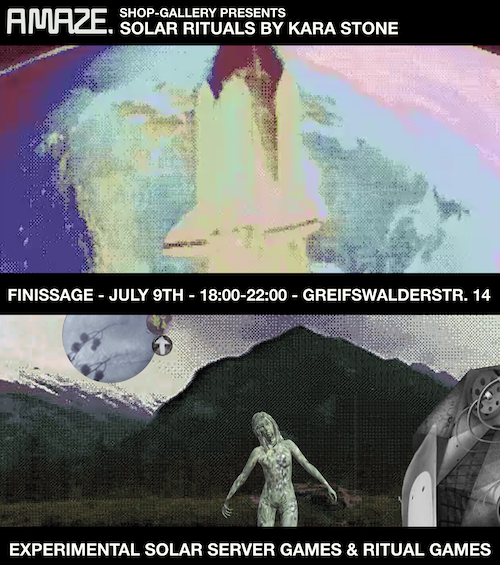 AMazeFest's tweet photo. This week on Thu July 9th is finissage of the solo exhibition Solar Rituals by Kara Stone. Let’s get together before the summer break of A MAZE. Shop-Gallery. We will then open again in September for Berlin Art Week. 

#AMaze2026 #solarserver #berlin #arthousegames #indiedev https://t.co/D3OdoYtIf2